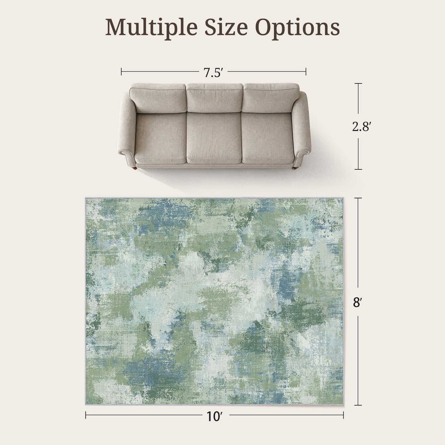 CHITOOMA 8'x10' Area Rugs for Living Room, Machine Washable Rugs for Bedroom Dining Room Dorm Office with Non-Slip Backing, Stain Resistant Non-Shed Carpet