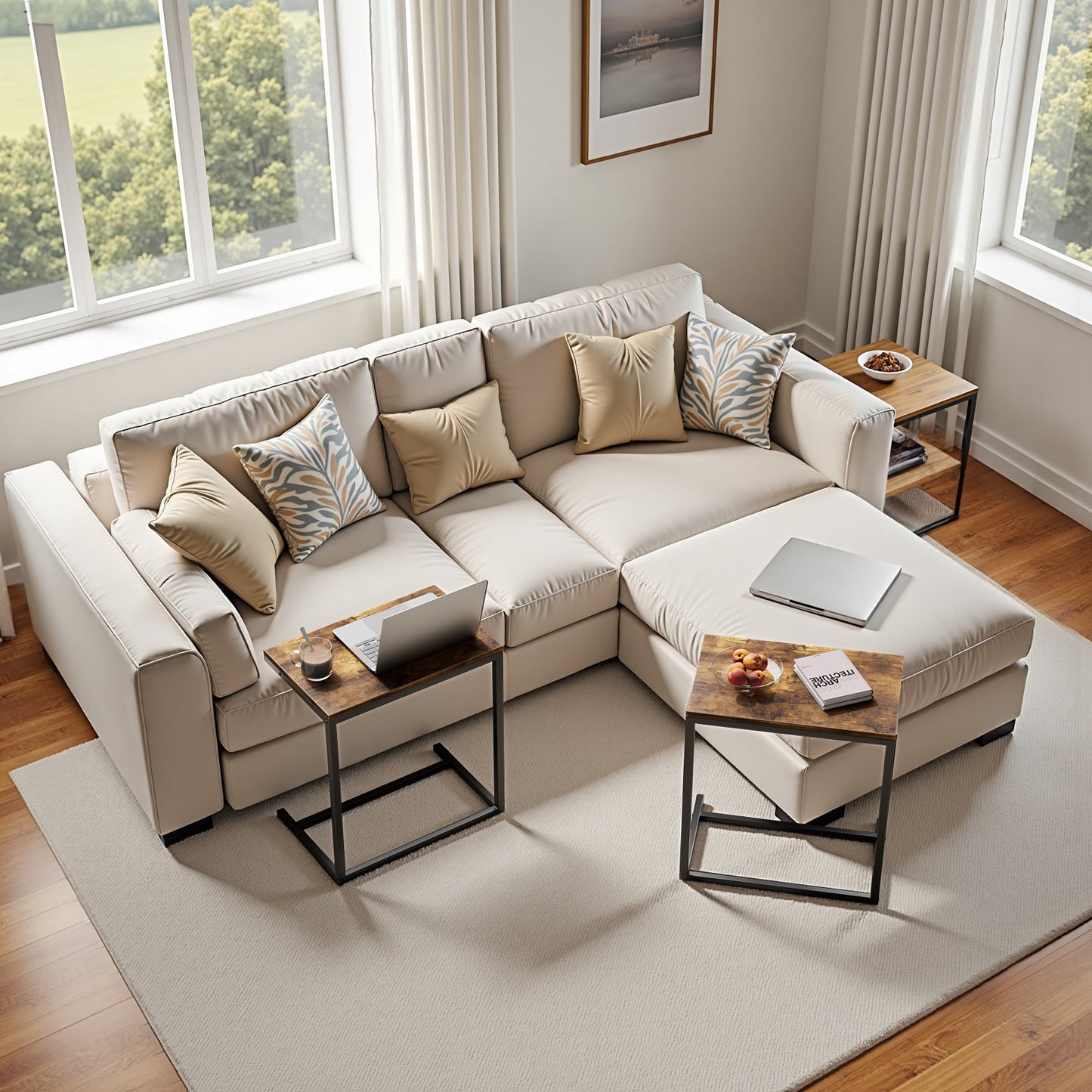 C Shaped End Table 2pcs, Side Table for Sofa,Modern C-Table for Livingroom,Bedroom,Brown