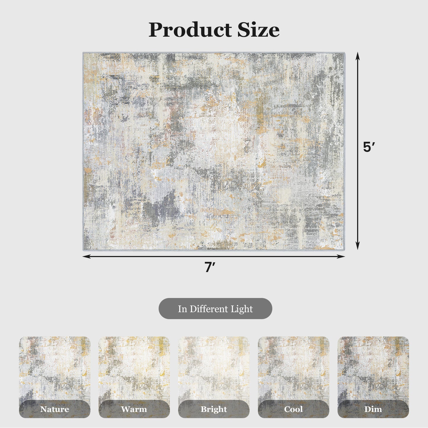 CHITOOMA 5'x7' Area Rugs for Living Room, Machine Washable Rugs for Bedroom Dining Room Dorm Office with Non-Slip Backing, Stain Resistant Non-Shed Carpet