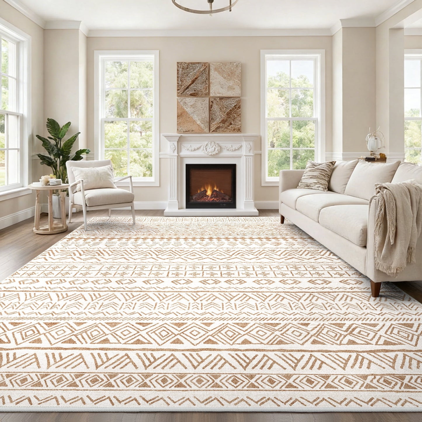 CHITOOMA 9'x12' Area Rugs for Living Room, Washable Rugs Boho Soft Geometric Bohemian Carpet Indoor Rug for Bedroom Dining Room Office Nonslip Foldable Rug
