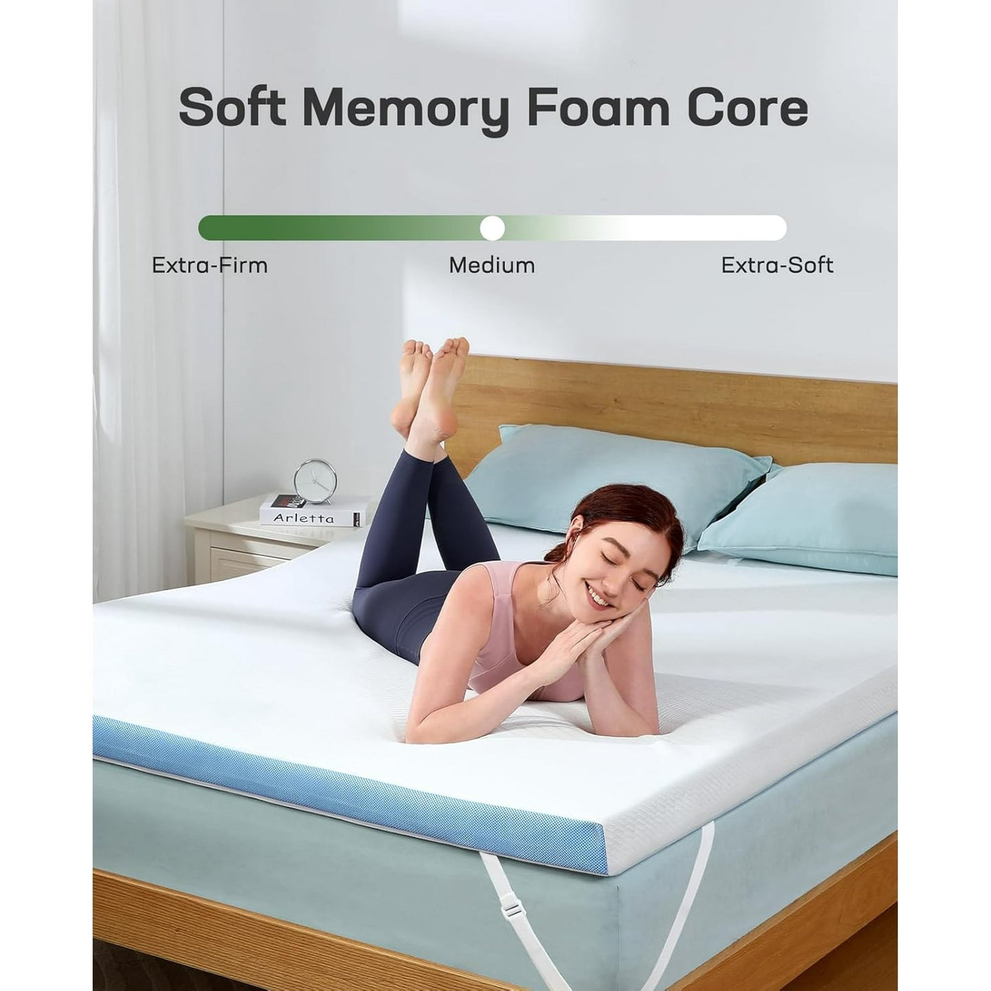 BESTERGO Full 3-Inch Memory Foam Mattress Topper with Gel Infusion, Breathable Cool Cover, Anti-Slip Base & Elastic Straps, CertiPUR-US Certified for Pain Relief