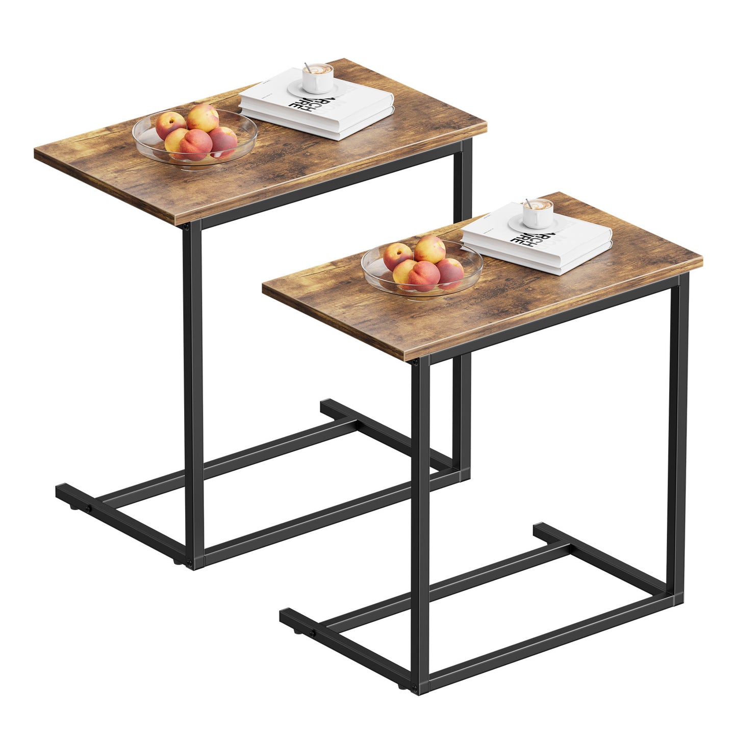 C Shaped End Table 2pcs, Side Table for Sofa,Modern C-Table for Livingroom,Bedroom,Brown