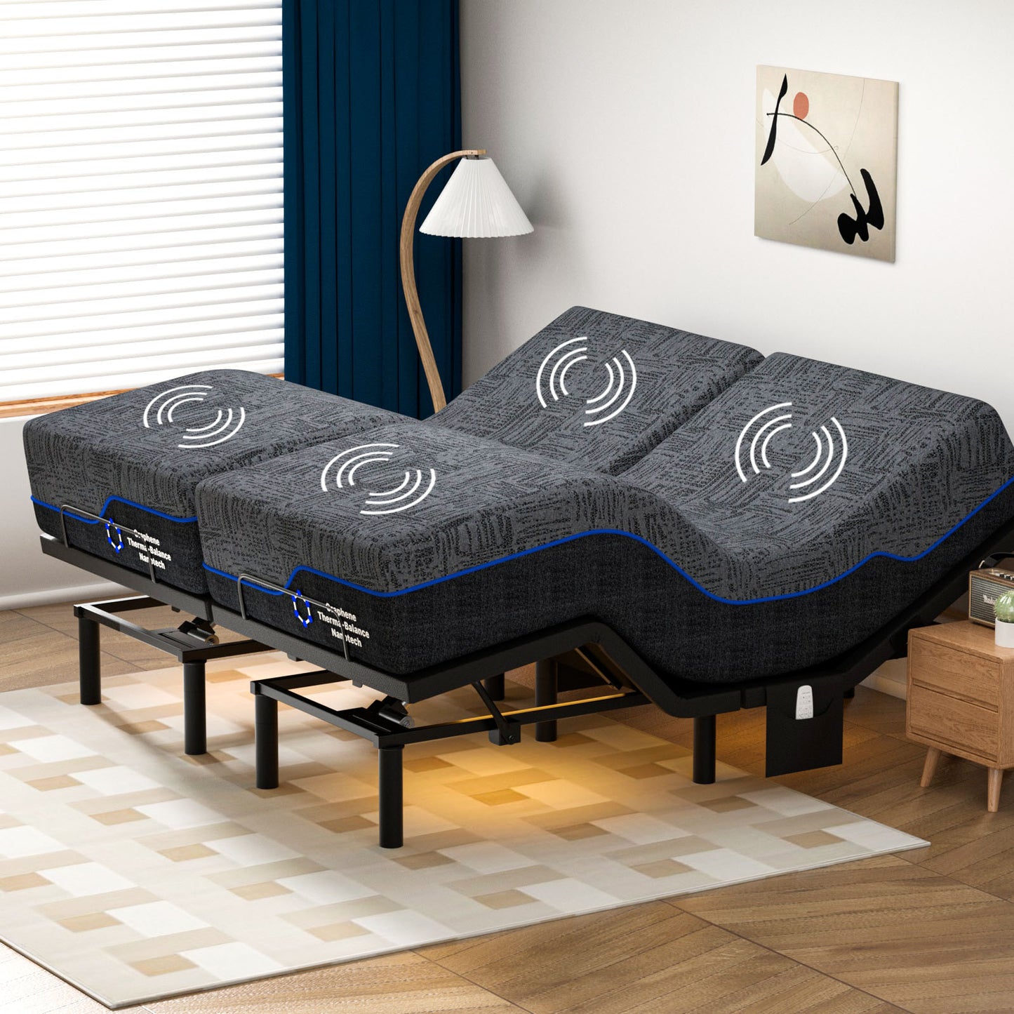 CHITOOMA Split King Electric Adjustable Bed Frame with 14 Inch Gel Memory Foam Mattress, Massage with 4 Modes & 3 Intensities, Wireless Remote, Zero Gravity, Under-Bed Nightlight & Easy