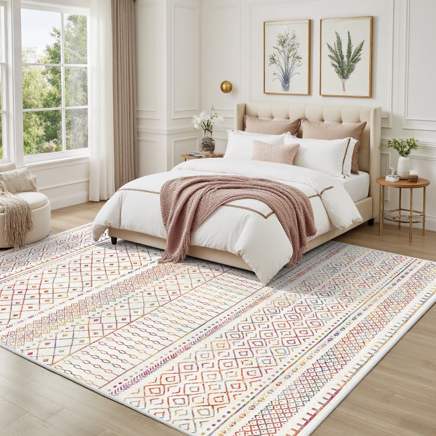 CHITOOMA 9'x12' Area Rugs for Living Room, Washable Rugs Boho Soft Geometric Bohemian Carpet Indoor Rug for Bedroom Dining Room Office Nonslip Foldable Rug