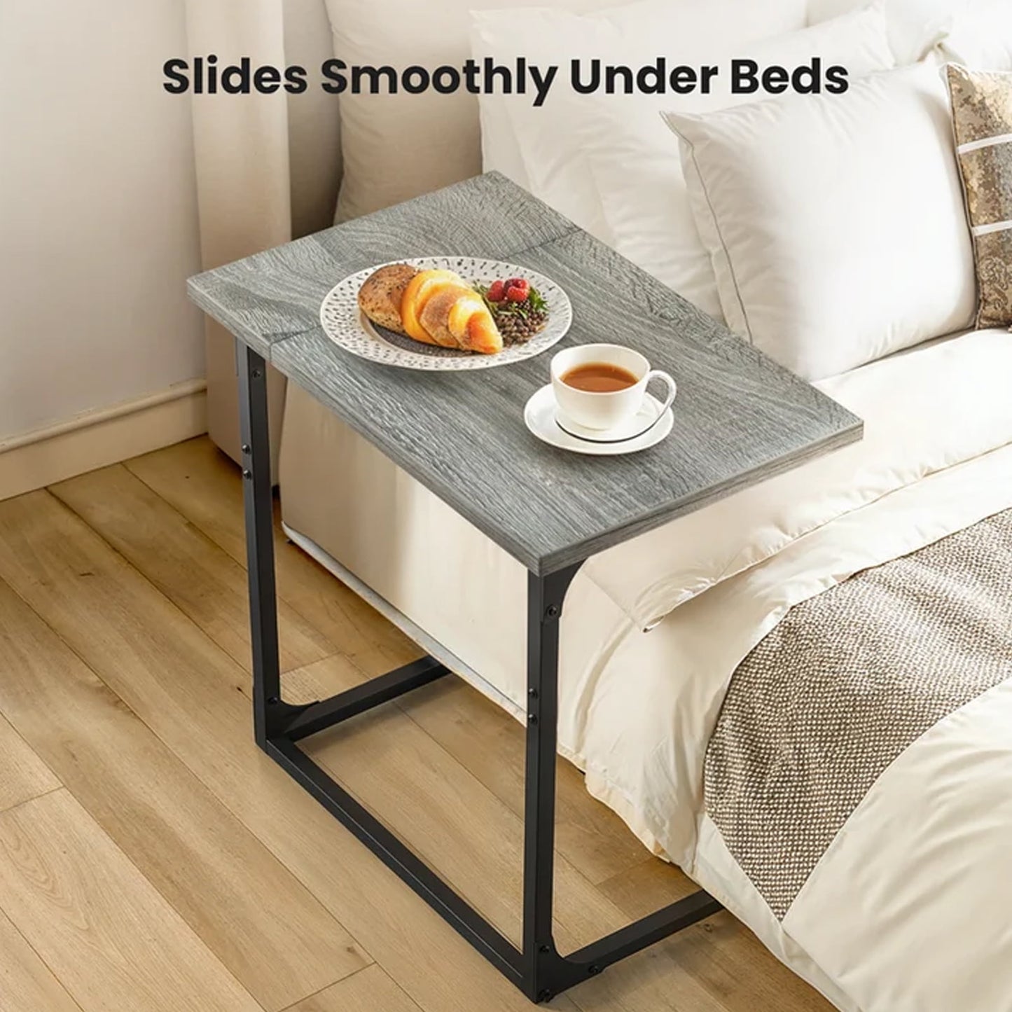 C Shaped Couch End Table Tray Table, Side Table for Sofa,with Widened tabletop for Bedroom, Living Room, 27"(H) x 21.1"(W) x 11.4"(D), Grey