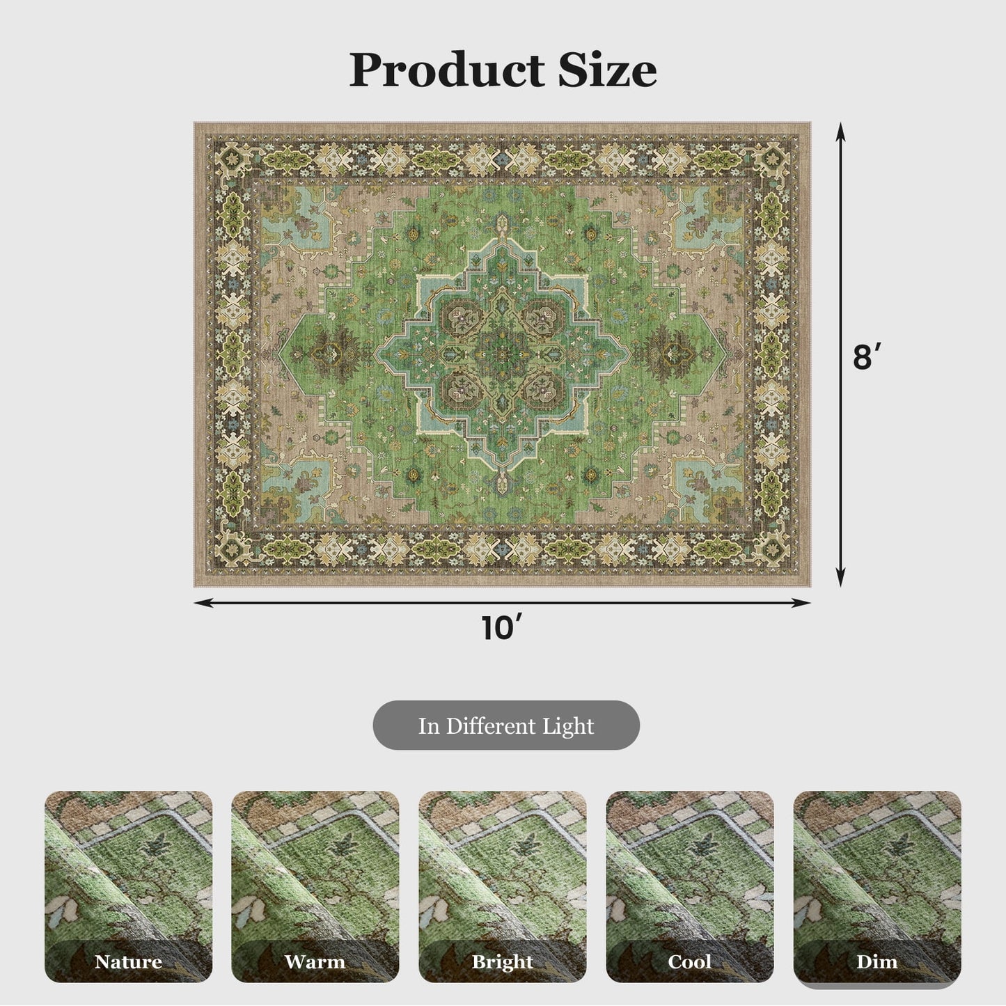 CHITOOMA 8'x10' Boho Area Rugs for Living Room, Machine Washable Stain Resistant Non-Shed Carpet, Area Rug with Non-Slip Backing for Bedroom, Dining Room, Dorm, Office