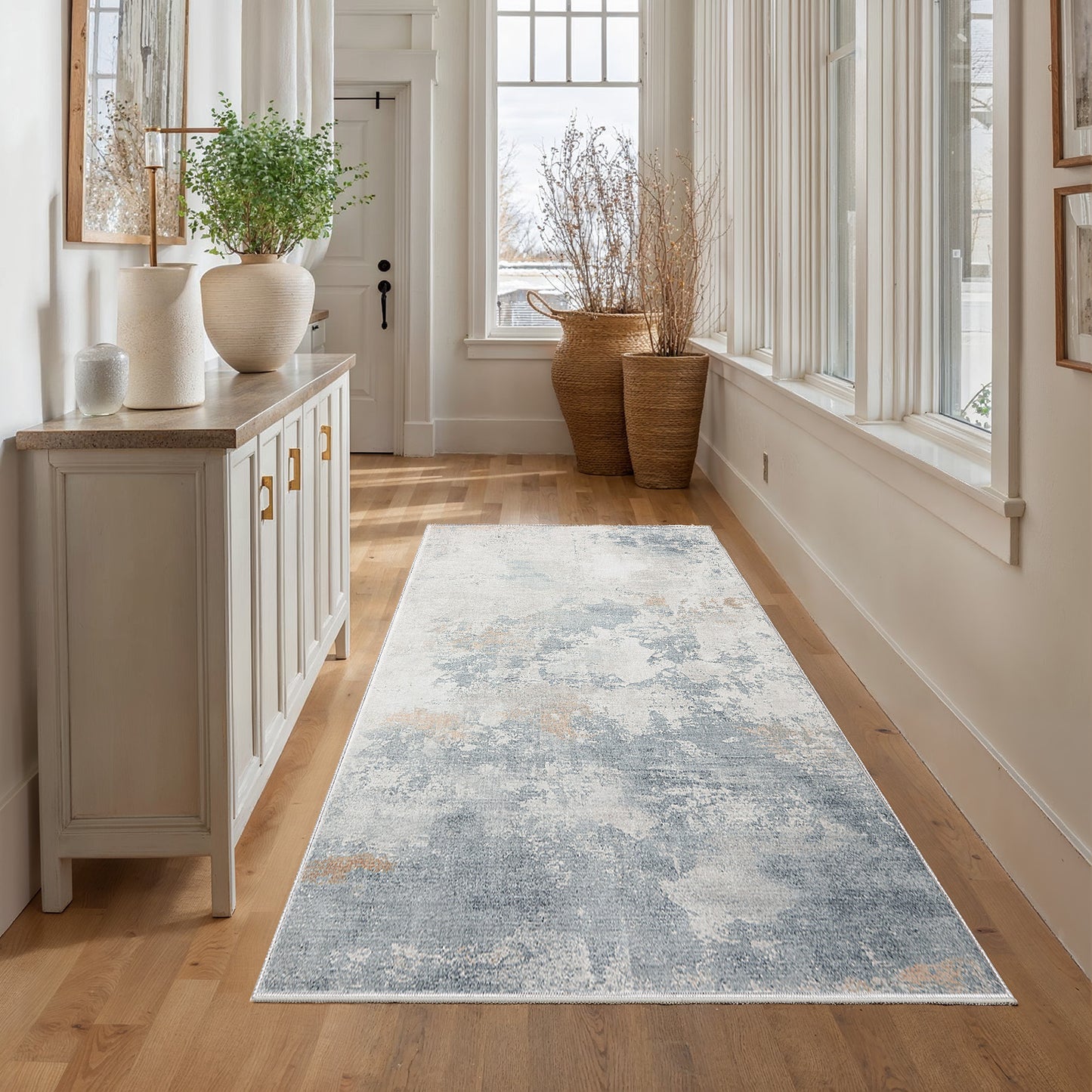 2'x6' Abstract Runner Rug for Hallway, Machine Washable Stain Resistant Non-Shed Carpet, Runner Rug with Non-Slip Backing for Kitchen, Entryway, Bedroom, Laundry, Bathroom