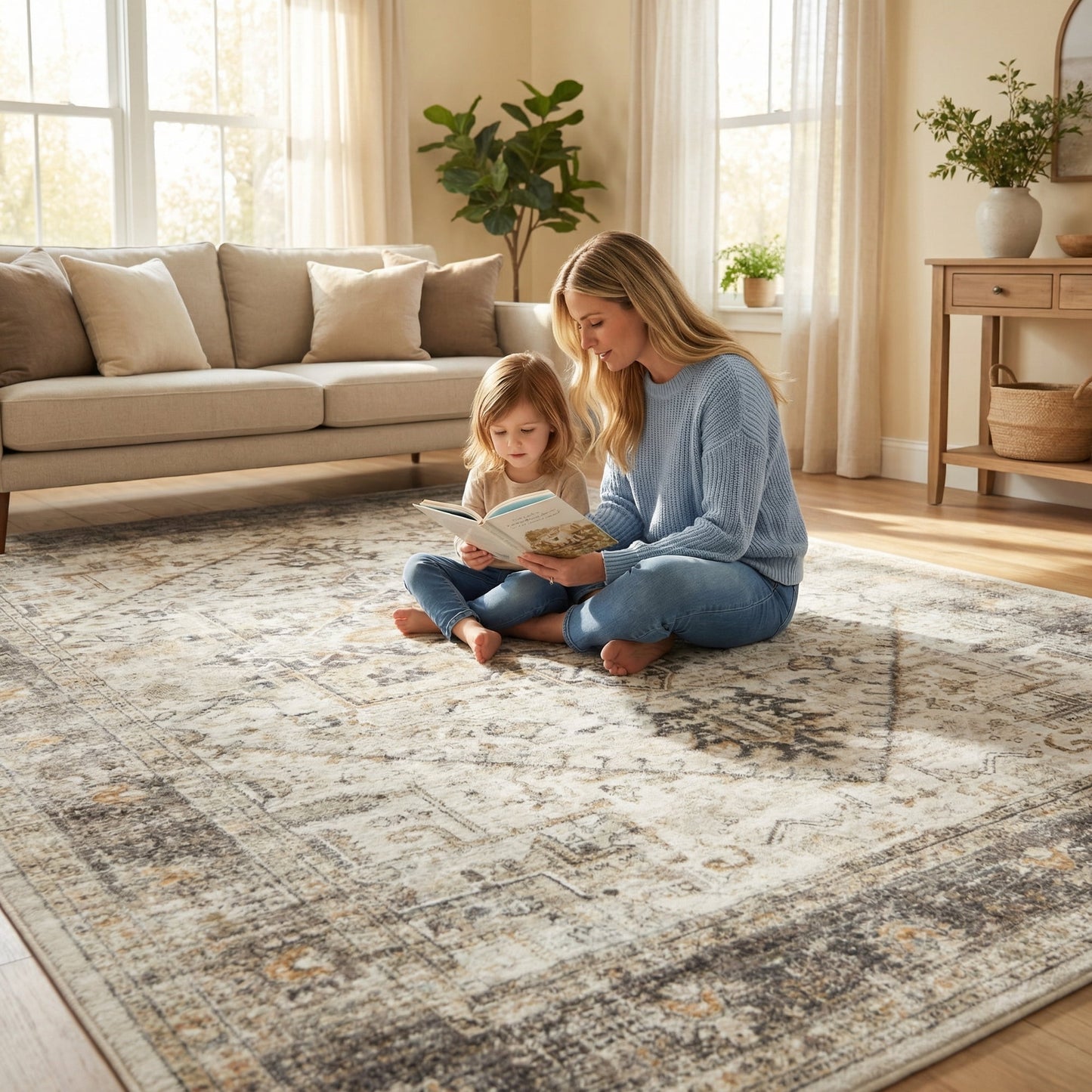 CHITOOMA 8'x10' Boho Area Rugs for Living Room, Machine Washable Area Rug with Non-Slip Backing, Stain Resistant Non-Shed Carpet for Bedroom, Dining Room, Dorm, Office