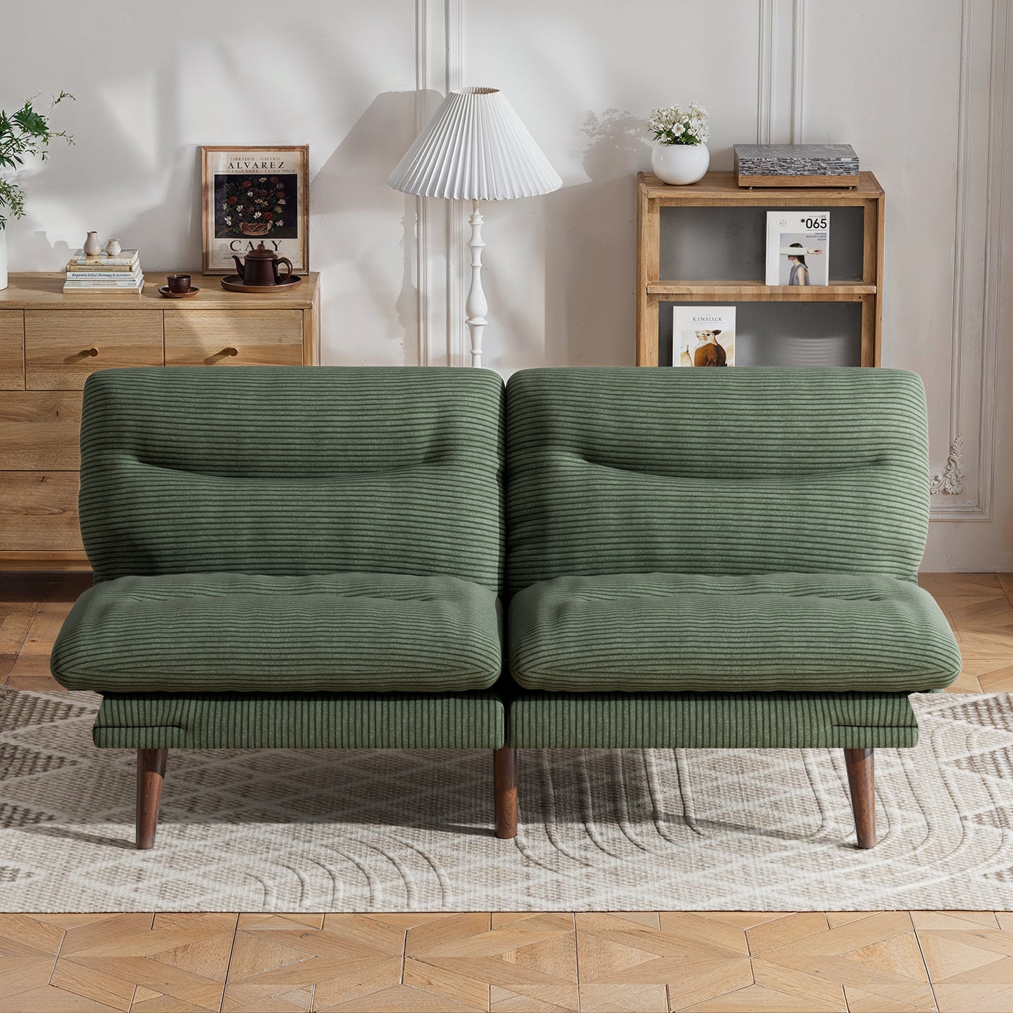CHITOOMA 75" W Corduroy Futon Sofa Bed with Adjustable Backrest & Armrests, Comfy Convertible Futon Couch, Sleeper Sofa for Living Rooms Apartment Office, Green