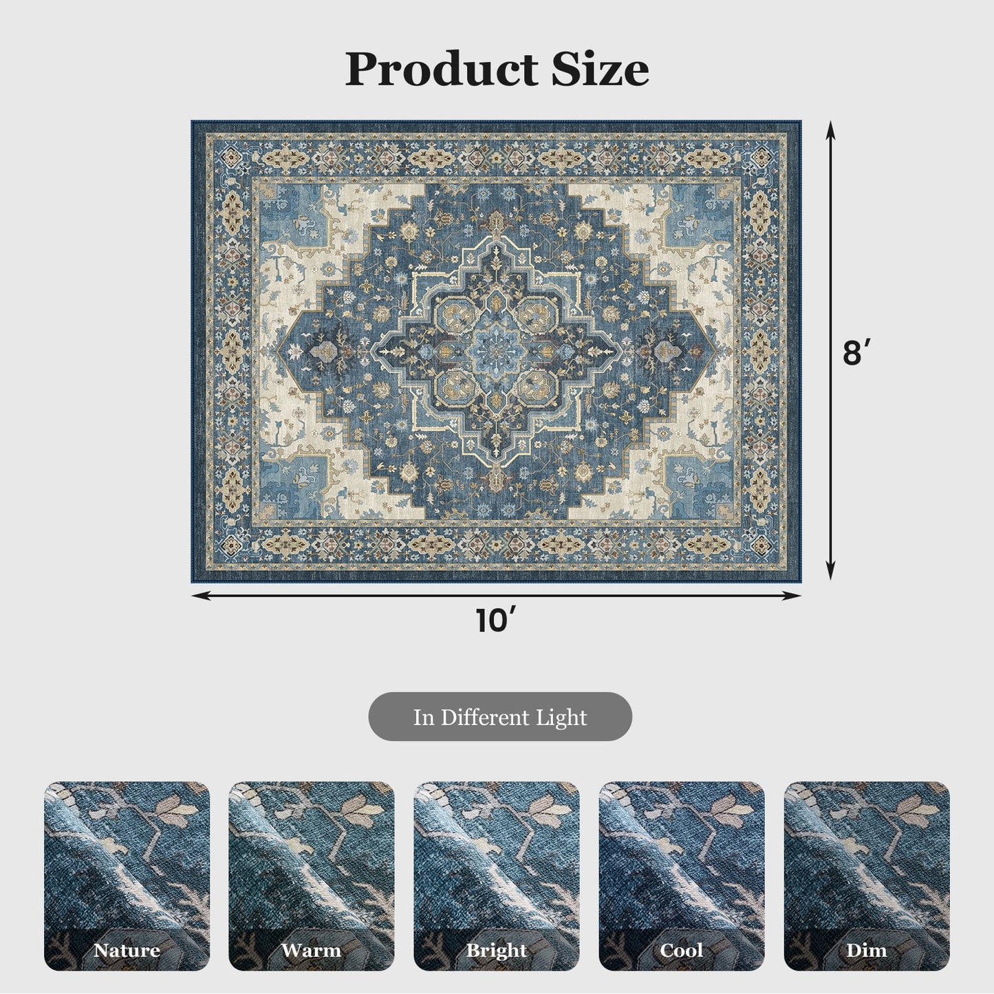 CHITOOMA 8'x10' Boho Area Rugs for Living Room, Machine Washable Stain Resistant Non-Shed Carpet, Area Rug with Non-Slip Backing for Bedroom, Dining Room, Dorm, Office