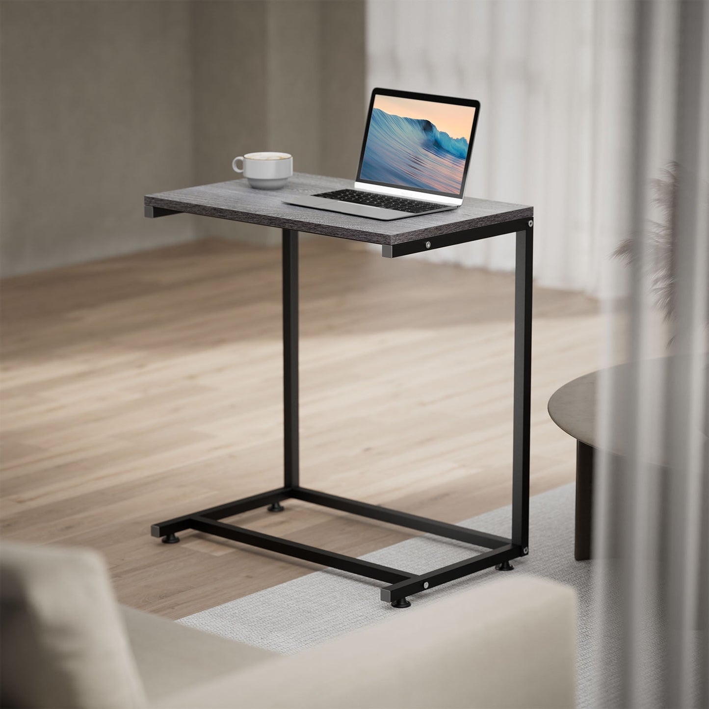 C Shaped End Table,Side Table TV Tray Table for Sofa,Couch Table,metal frame for Bedroom(Grey)
