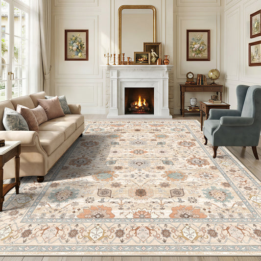 CHITOOMA 8'x10' Area Rugs for Living Room, Boho Machine Washable Floral Area Rug with Non-Slip Backing, Stain Resistant Non-Shed Carpet for Bedroom, Dining Room, Dorm, Office