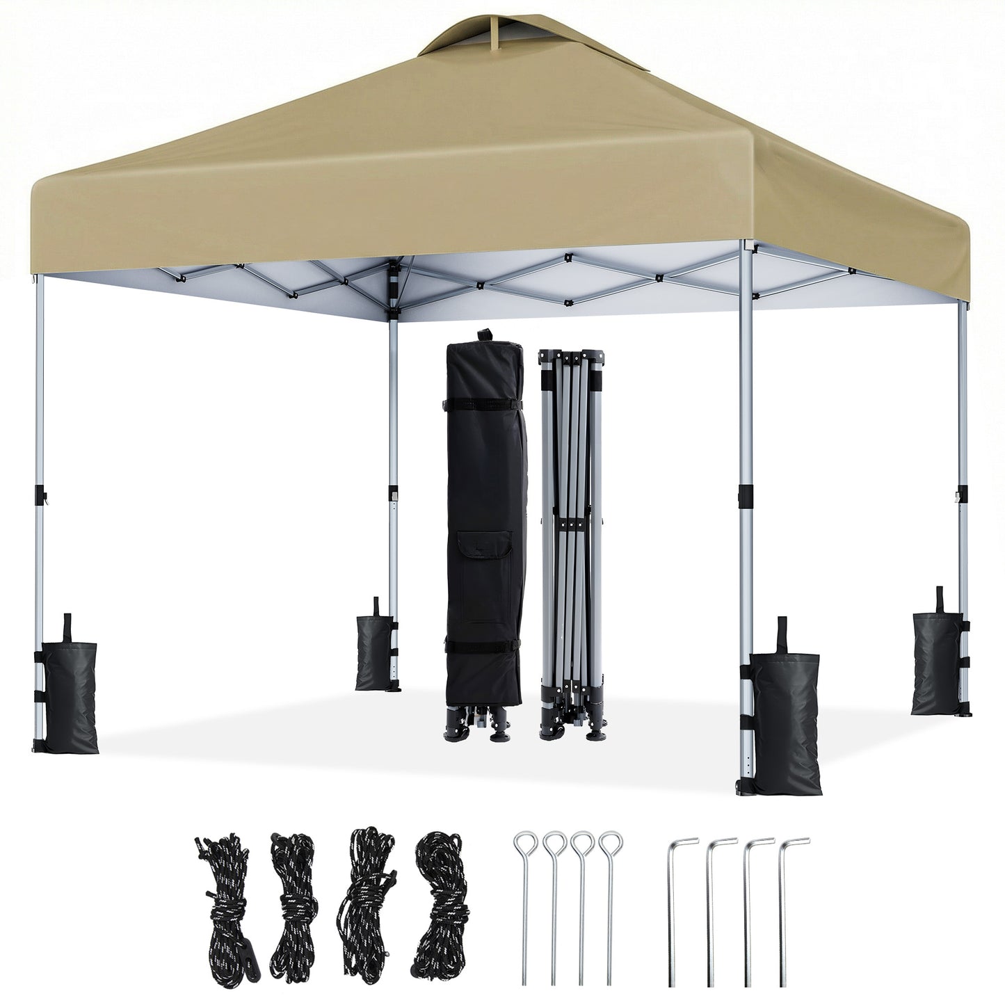 CHITOOMA 10 x 10ft Pop up Canopy Tent, Instant Outdoor Shelter Easy Portable Straight Leg Canopy Tent, Khaki
