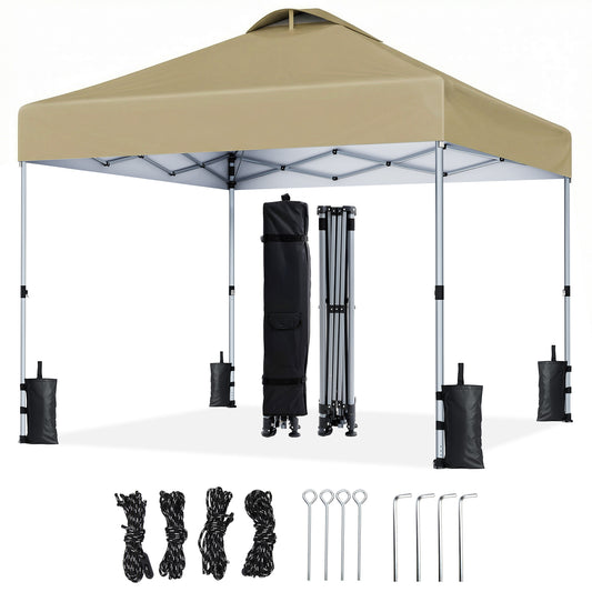 CHITOOMA 10 x 10ft Pop up Canopy Tent, Instant Outdoor Shelter Easy Portable Straight Leg Canopy Tent, Khaki