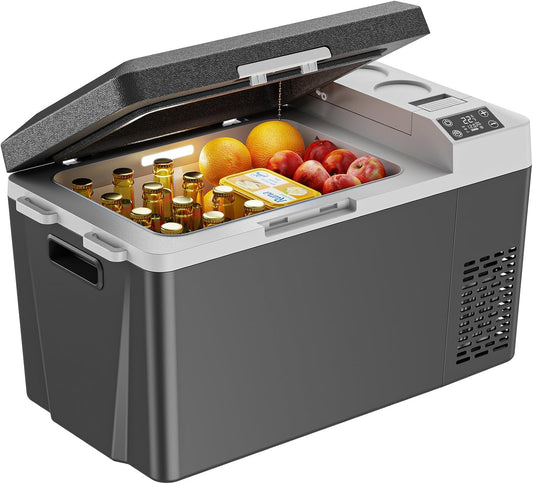CHITOOMA 12 Volt Car Refrigerator, 24QT Electric Cooler, Portable Freezer Compressor Cooler -4℉~68℉, 12/24V DC & 110-240V AC for Travel Camping Truck Home