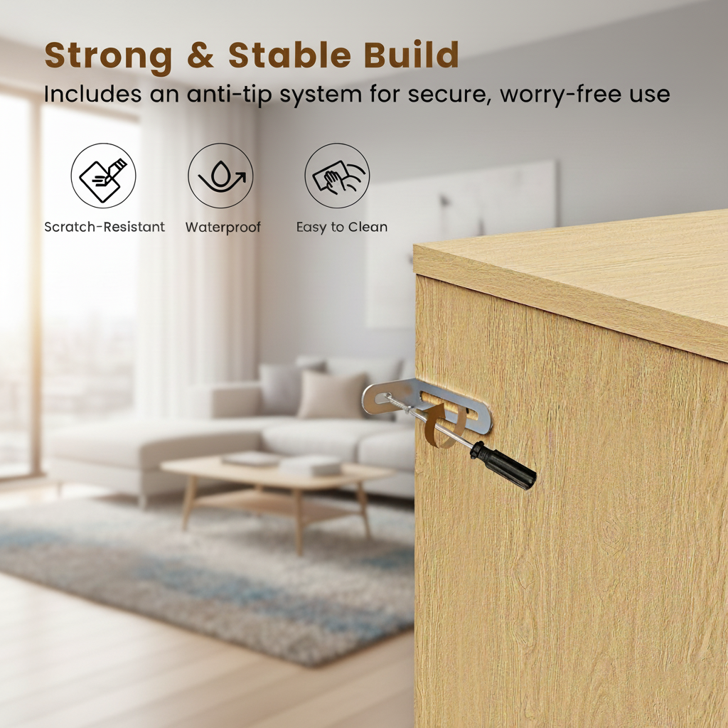 CHITOOMA Fluted Pantry Cabinet, 72″Tall Modern Storage Cabinet with Adjustable Shelves, 4 Doors and Drawer, Anti-Tip Design for for Kitchen, Dining Room,Living Room and Bathroom, Natural Oak