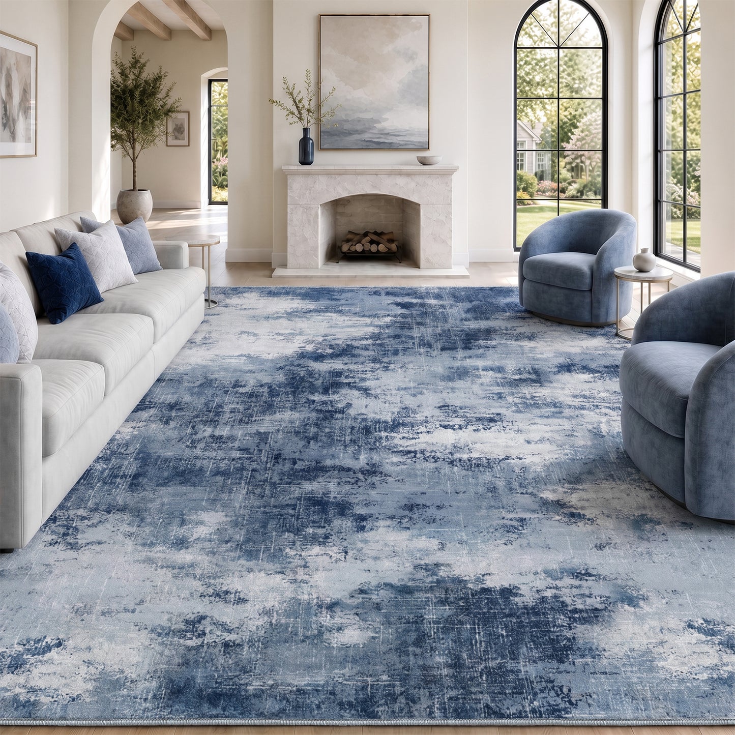 CHITOOMA 9'x12' Area Rugs for Living Room, Machine Washable Abstract Distressed Rugs Indoor Neutral Carpet Rugs for Bedroom Dining Room Office with Non-Slip Backing, Stain Resistant Non-Shed