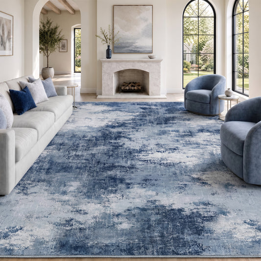 CHITOOMA 9'x12' Area Rugs for Living Room, Machine Washable Abstract Distressed Rugs Indoor Neutral Carpet Rugs for Bedroom Dining Room Office with Non-Slip Backing, Stain Resistant Non-Shed