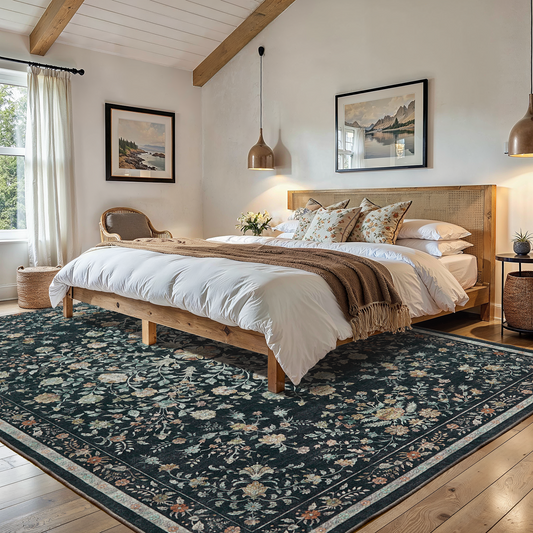 CHITOOMA 6'x9' Boho Area Rugs for Living Room, Machine Washable Stain Resistant Non-Shed Carpet, Floral Area Rug with Non-Slip Backing for Bedroom, Dining Room, Dorm, Office