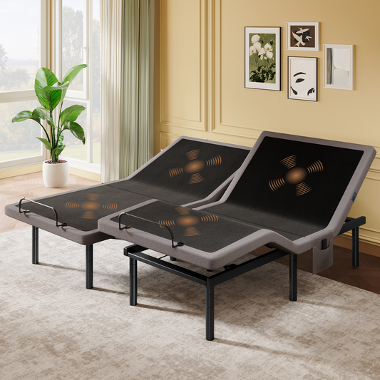 CHITOOMA Electric Adjustable Bed Frame Split King (Sync Control as King), Zero-Clearance with Massage (4 Modes & 3 Intensities), Wireless Remote, Zero Gravity, Under-Bed Nightlight