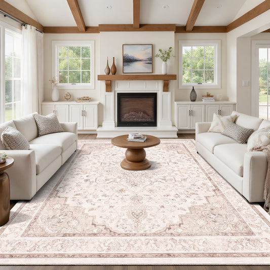 CHITOOMA 8'x10' Area Rugs for Living Room, Washable Rugs Vintage Soft Living Room Rug for Bedroom Dining Room Dorm Office with Non-Slip Backing, Stain Resistant Non-Shed Carpet