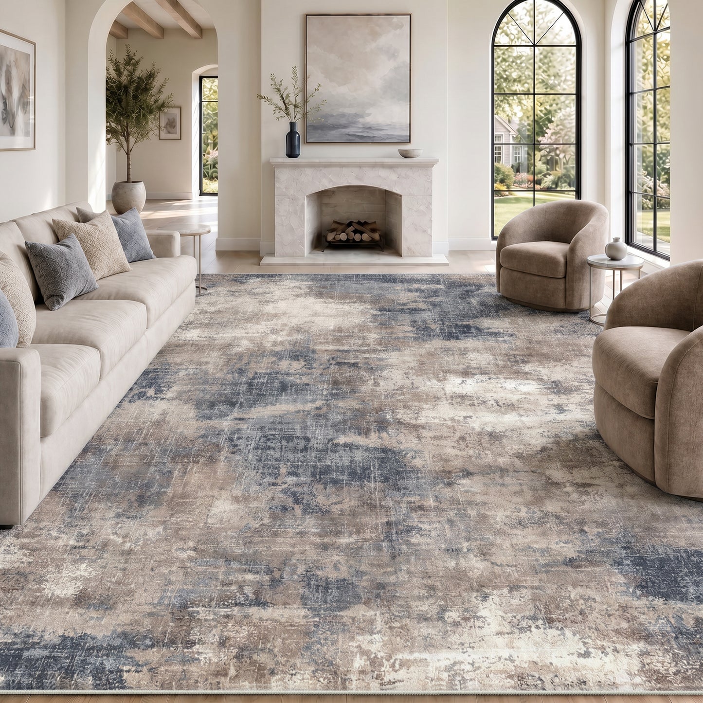 CHITOOMA 8'x10' Area Rugs for Living Room, Machine Washable Abstract Distressed Rugs Indoor Neutral Carpet Rugs for Bedroom Dining Room Office with Non-Slip Backing, Stain Resistant Non-Shed