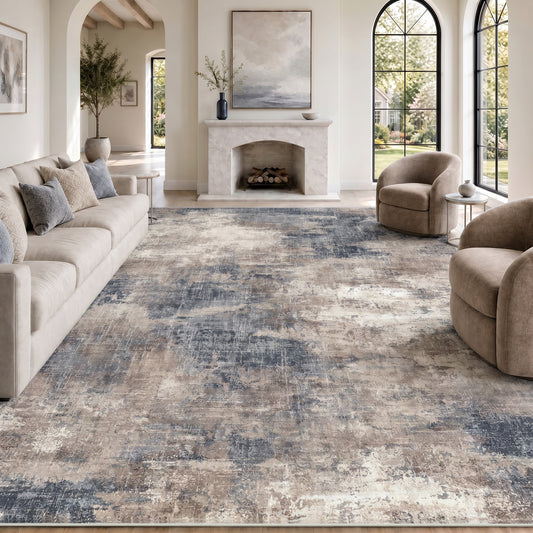 CHITOOMA 8'x10' Area Rugs for Living Room, Machine Washable Abstract Distressed Rugs Indoor Neutral Carpet Rugs for Bedroom Dining Room Office with Non-Slip Backing, Stain Resistant Non-Shed