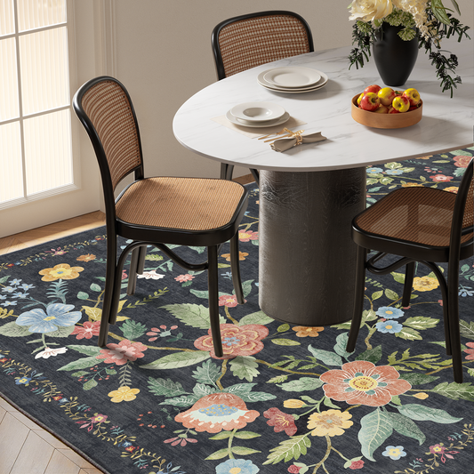 CHITOOMA 3'x5' Boho Area Rugs for Living Room, Machine Washable Stain Resistant Non-Shed Carpet, Floral Area Rug with Non-Slip Backing for Bedroom, Dining Room, Dorm, Office