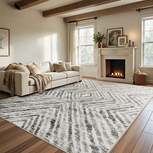 CHITOOMA 8'x10' Area Rugs for Living Room, Washable Boho Moroccan Rug Soft Vintage Distressed Geometric Tribal Area Rug for Bedroom Dining Room Office with Non-Slip Backing, Stain Resistant Non-Shed