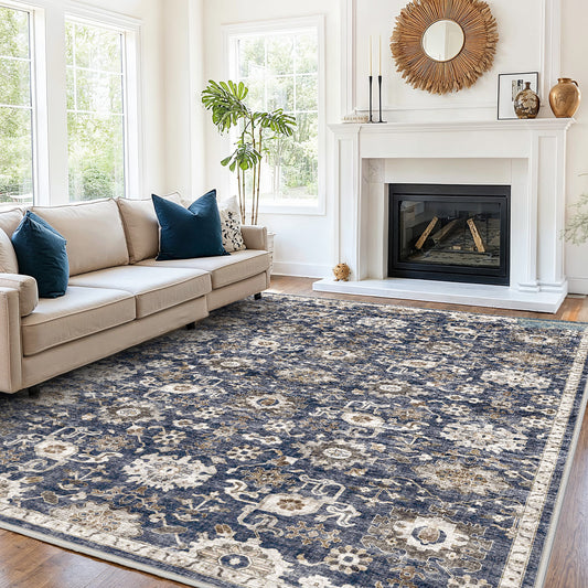 CHITOOMA 8'x10' Area Rugs for Living Room, Machine Washable Rugs Vintage Area Rug for Bedroom Dining Room Dorm Office with Non-Slip Backing, Stain Resistant Non-Shed Carpet