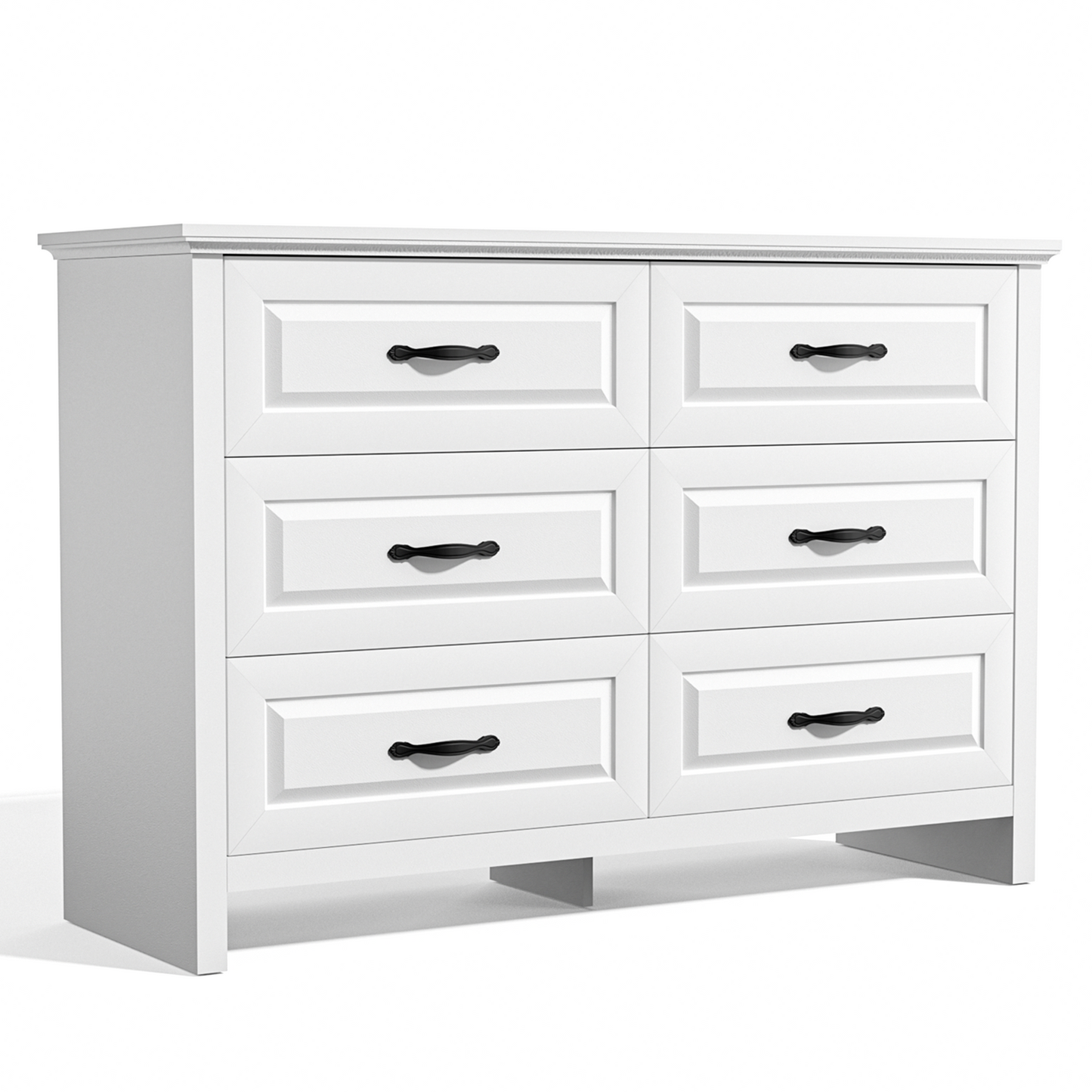 CHITOOMA White Dressers for Bedroom 6 Drawer, 47.2" Adult Wooden Dresser, Double Storage Cabine Chest of Drawers for Living Room, Hallway