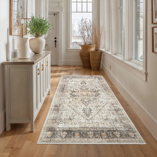 CHITOOMA 2'x6' Boho Runner Rug for Hallway, Machine Washable Stain Resistant Non-Shed Carpet, Runner Rug with Non-Slip Backing for Kitchen, Entryway, Bedroom, Laundry, Bathroom