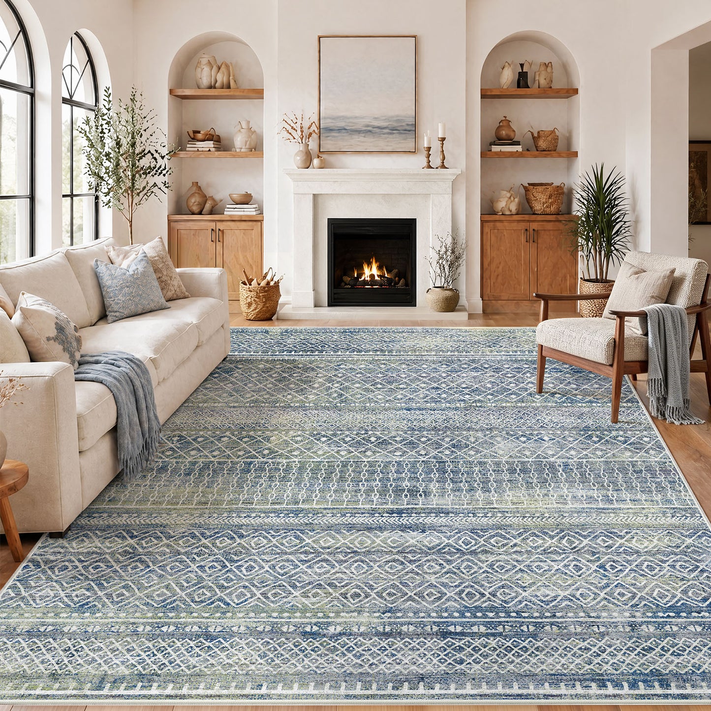 CHITOOMA 8'x10' Area Rugs for Living Room, Washable Rugs Boho Soft Geometric Bohemian Carpet Indoor Rug for Bedroom Dining Room Office Nonslip Foldable Rug