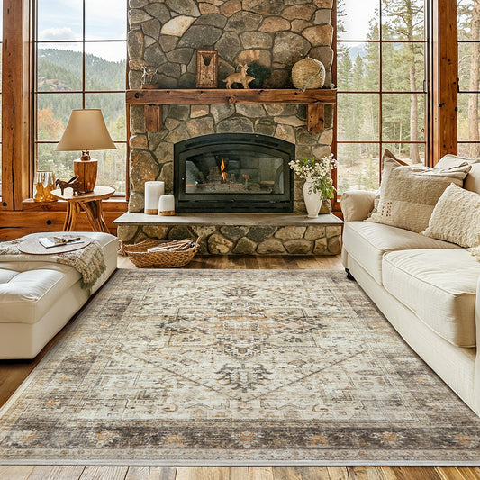 CHITOOMA 9'x12' Boho Area Rugs for Living Room, Machine Washable Area Rug with Non-Slip Backing, Stain Resistant Non-Shed Carpet for Bedroom, Dining Room, Dorm, Office