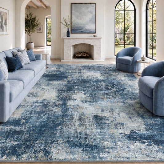 CHITOOMA 8'x10' Area Rugs for Living Room, Machine Washable Abstract Distressed Rugs Indoor Neutral Carpet Rugs for Bedroom Dining Room Office with Non-Slip Backing, Stain Resistant Non-Shed