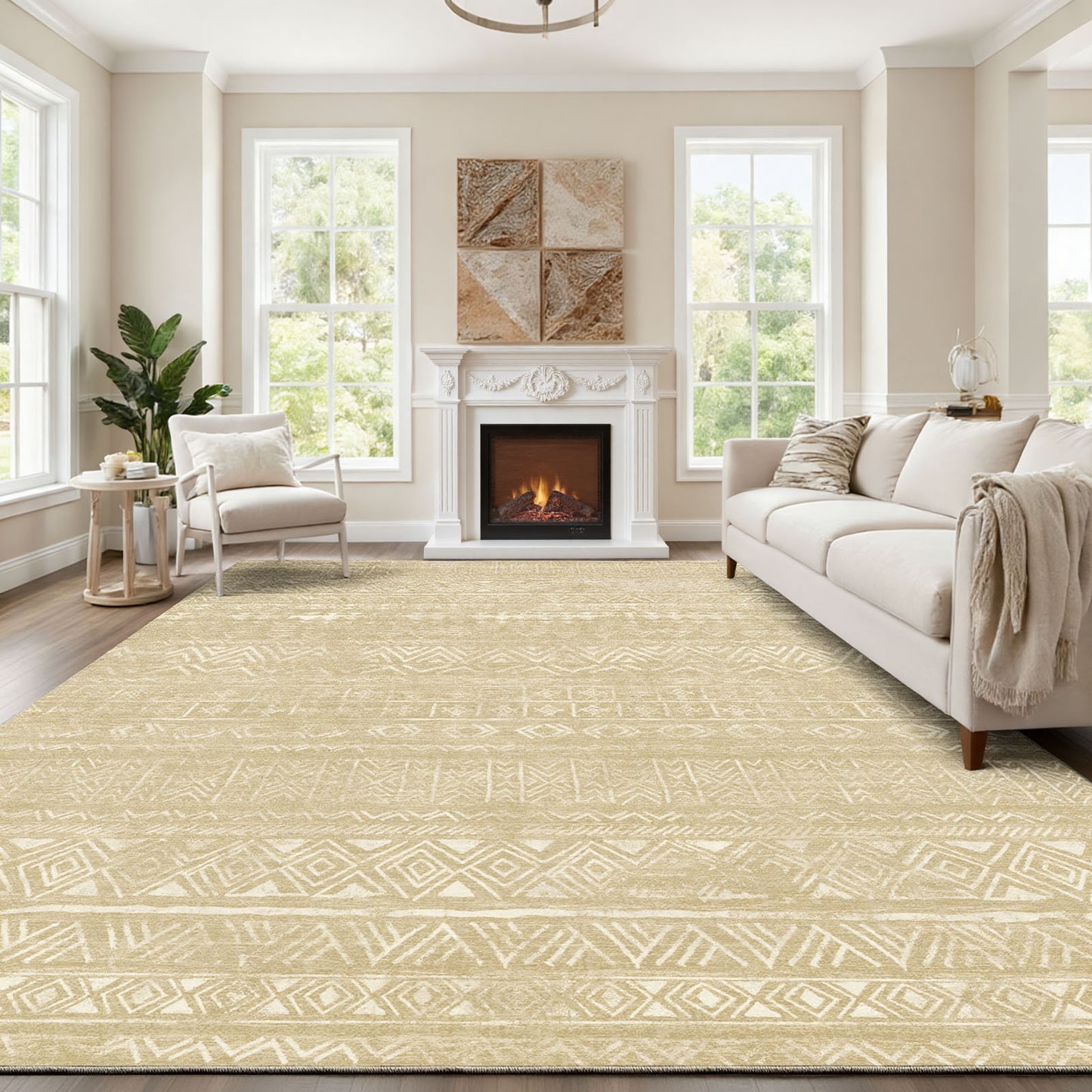 CHITOOMA 8'x10' Area Rugs for Living Room, Washable Rugs Boho Soft Geometric Bohemian Carpet Indoor Rug for Bedroom Dining Room Office Nonslip Foldable Rug