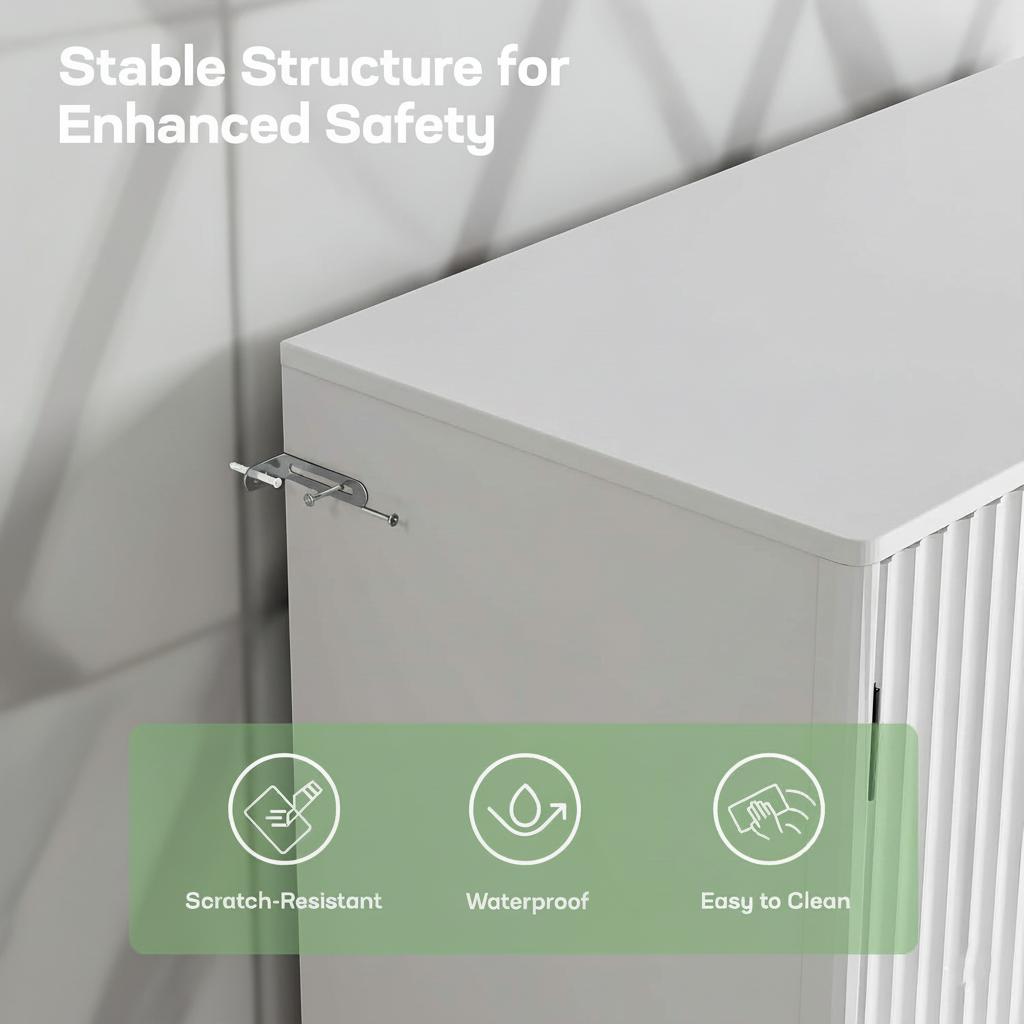 CHITOOMA Fluted Pantry Cabinet, 72″Tall Modern Storage Cabinet with Adjustable Shelves, 4 Doors and Drawer, Anti-Tip Design for for Kitchen, Dining Room, Living Room and Bathroom, White