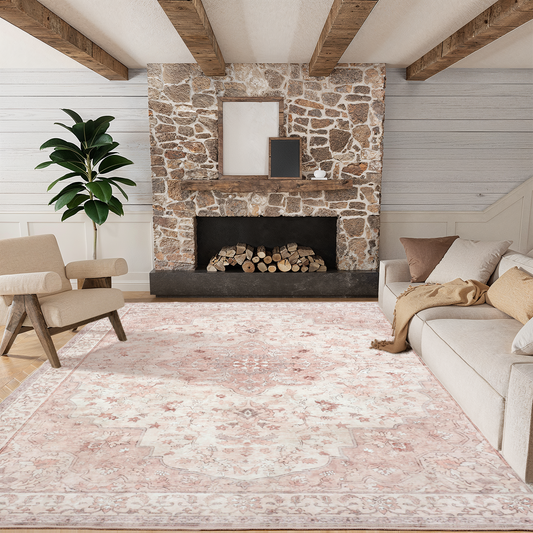 CHITOOMA 5'x7' Machine-washable Area Rugs for Living Room, Boho Floral Area Rugs with Non-Slip Backing, Stain Resistant Non-Shed Carpet for Bedroom, Dining Room, Dorm, Office