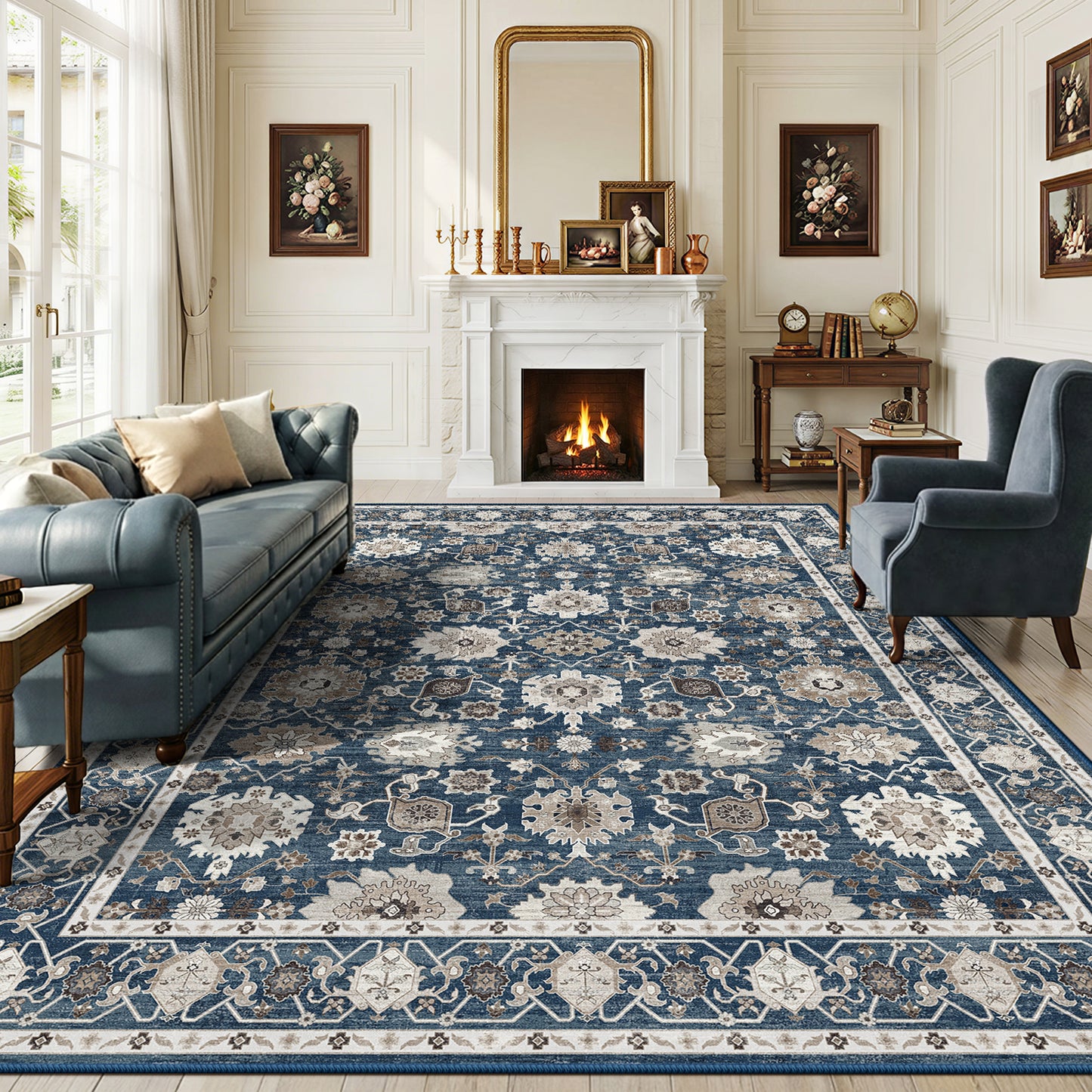 CHITOOMA 9'x12' Area Rugs for Living Room, Boho Machine Washable Stain Resistant Non-Shed Carpet, Floral Area Rug with Non-Slip Backing for Bedroom, Dining Room, Dorm, Office