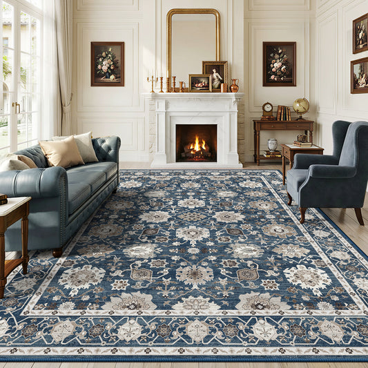 CHITOOMA 9'x12' Area Rugs for Living Room, Boho Machine Washable Stain Resistant Non-Shed Carpet, Floral Area Rug with Non-Slip Backing for Bedroom, Dining Room, Dorm, Office
