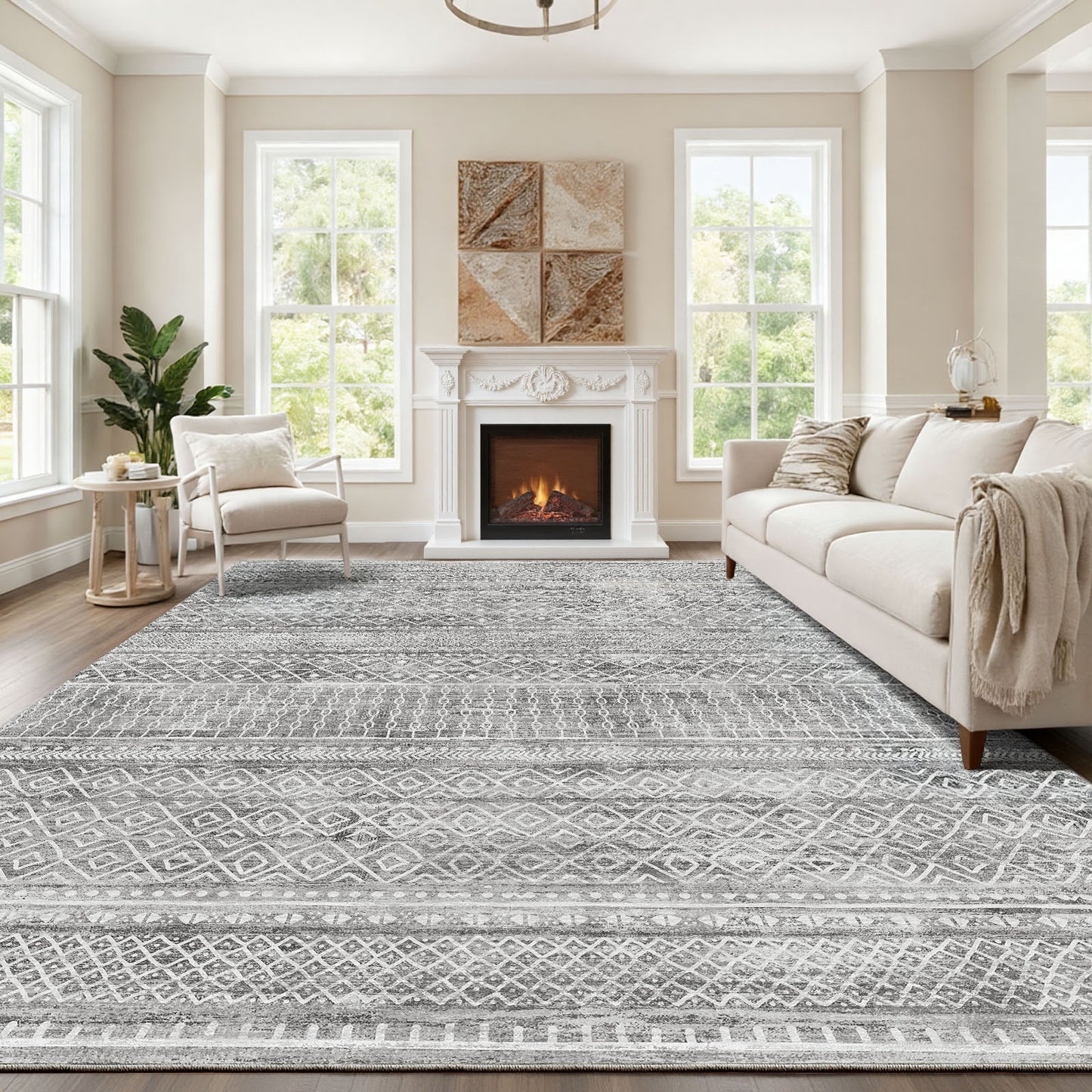 CHITOOMA 8'x10' Area Rugs for Living Room, Washable Rugs Boho Soft Geometric Bohemian Carpet Indoor Rug for Bedroom Dining Room Office Nonslip Foldable Rug