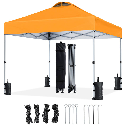 CHITOOMA 10 x 10ft Pop up Canopy Tent, Instant Outdoor Shelter Easy Portable Straight Leg Canopy Tent, Orange