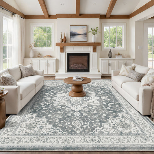 CHITOOMA 6'x9' Area Rugs for Living Room, Washable Rugs Vintage Soft Living Room Rug for Bedroom Dining Room Dorm Office with Non-Slip Backing, Stain Resistant Non-Shed Carpet