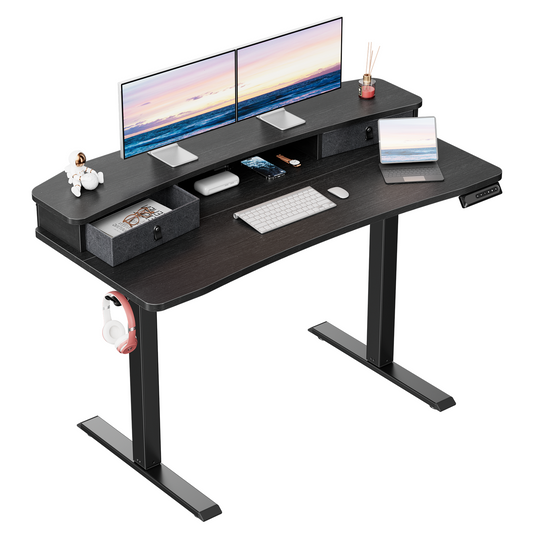 CHITOOMA Electric Standing Desk with Drawers, 48″ x 24″ Large Adjustable Height Computer Desk for Home Office, C-Clamp Compatible with 4 Presets, Black