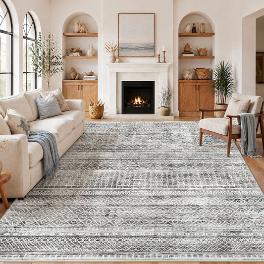 CHITOOMA 8'x10' Area Rugs for Living Room, Washable Rugs Boho Soft Geometric Bohemian Carpet Indoor Rug for Bedroom Dining Room Office Nonslip Foldable Rug