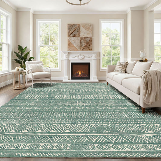 CHITOOMA 8'x10' Area Rugs for Living Room, Washable Rugs Boho Soft Geometric Bohemian Carpet Indoor Rug for Bedroom Dining Room Office Nonslip Foldable Rug