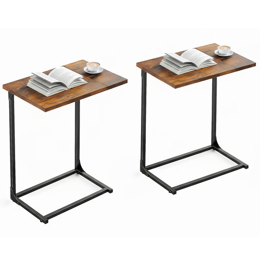 C Shaped End Sofa Table 2pcs, Widened Vintage End Table Side Table for Living Room, Bedroom, 27"(H) x 21.1"(W) x 11.4"(D), Brown