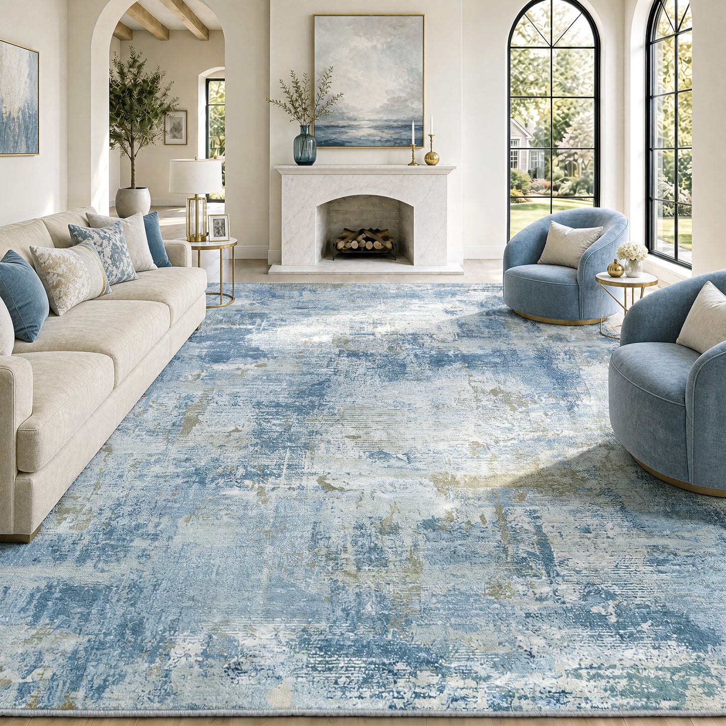 CHITOOMA 10'x14' Area Rugs for Living Room, Machine Washable Abstract Distressed Rugs Indoor Neutral Carpet Rugs for Bedroom Dining Room Office with Non-Slip Backing, Stain Resistant Non-Shed