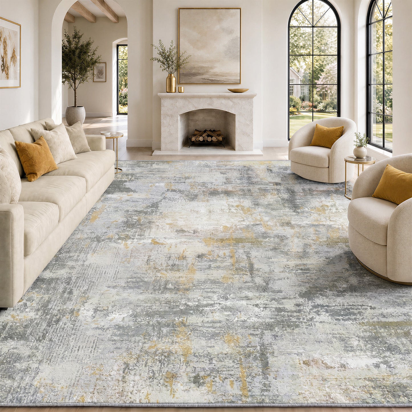 CHITOOMA 8'x10' Area Rugs for Living Room, Machine Washable Rugs for Bedroom Dining Room Dorm Office with Non-Slip Backing, Stain Resistant Non-Shed Carpet