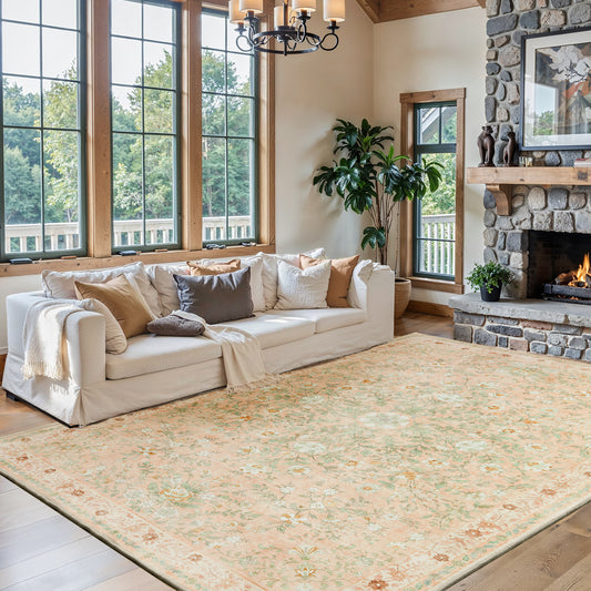 CHITOOMA 8'x10' Boho Area Rugs for Living Room, Machine Washable Floral Area Rug with Non-Slip Backing, Stain Resistant Non-Shed Carpet for Bedroom, Dining Room, Dorm, Office